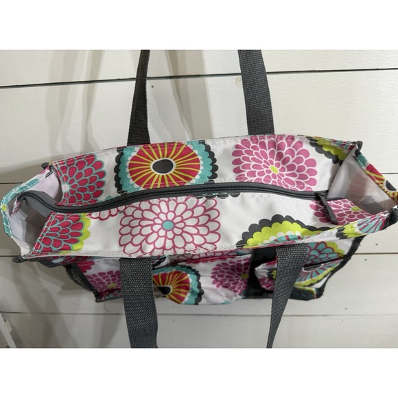 Thirty One 31 Organizing Utility Tote Zip Top Beach Multi Pockets Bubble Bloom - Picture 7 of 8